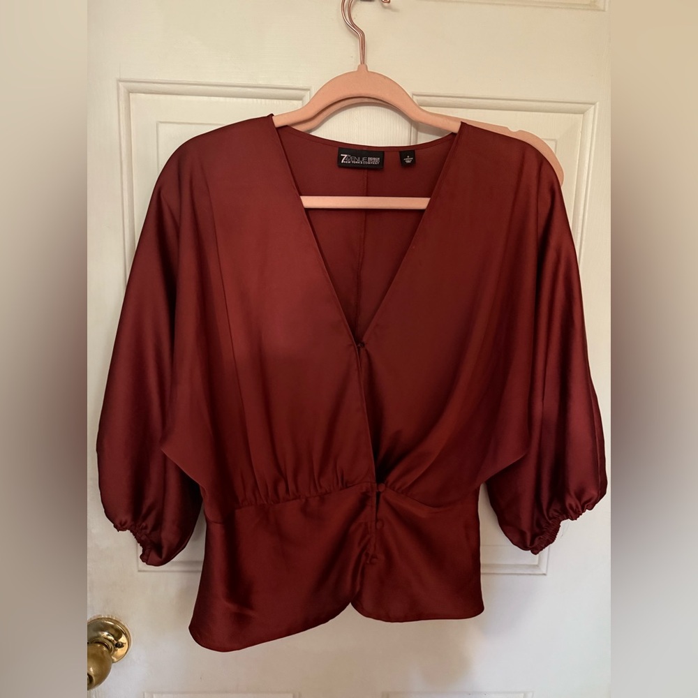 New York & Company Women's Deep Red V-Neck Blouse
